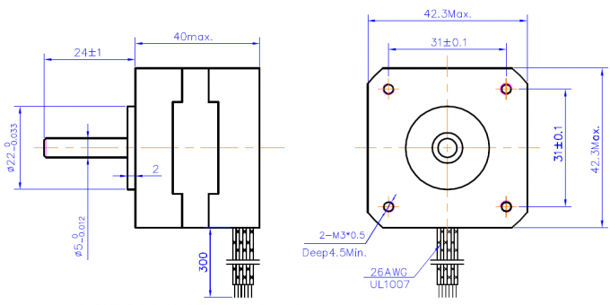 NEMA 17 42mm Hybrid Stepper Motor 3.3KG*Cm 0.9° Step Angle With Brass Gear