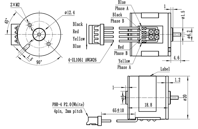 20BY45-67 PM Stepping Motor 9 Ohm 20mm 18 Degree Step Angle Stepper ...